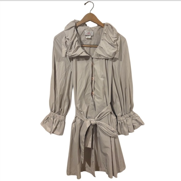 I.C collection Stylish Beige Ruffle Trench rain Coat - Picture 1 of 8